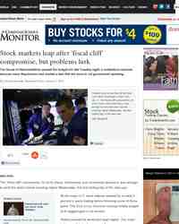 Stock markets leap after fiscal cliff compromise but: Christian Science Monitor